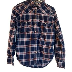 Jachs Girlfriend Flannel Shirt Women's Blue Plaid Button Down Long Sleeve Sm EUC